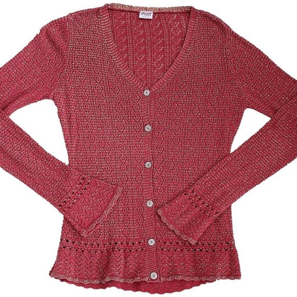 CP Shades - Pointelle Cardigan - Lurex Metallic Knit, Red, sz S - Picture 1 of 11